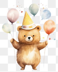 PNG Cute bear character wearing party hat celebration balloon mammal. 