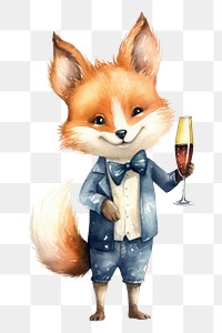 PNG Fox character holding champagne animal mammal cute. 