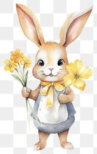 PNG Cute rabbit holding flowers animal mammal white. AI generated Image by rawpixel.