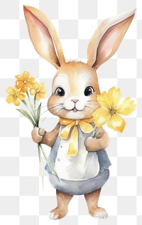 PNG Cute rabbit holding flowers animal mammal white. 