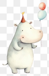 PNG Cute hippo playing trumpet balloon mammal animal. 