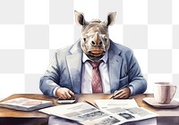 PNG Rhino businessperson cartoon animal table. 