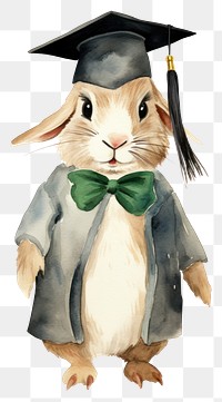 PNG Cute rabbit wearing graduation hat white background representation intelligence. AI generated Image by rawpixel.