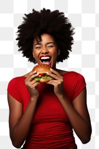 PNG Woman eating burger. AI generated Image by rawpixel.