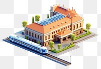 PNG Railway station isometric architecture building vehicle. AI generated Image by rawpixel.