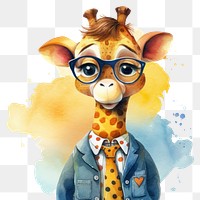 PNG Giraffe salesperson cartoon portrait glasses. 