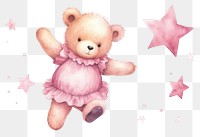 PNG Pink teddy bear jumping toy white background representation. 