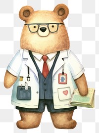 PNG Bear doctor toy white background representation. 