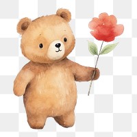 PNG Bear holding flowers toy white background representation. 