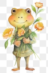 PNG Frog holding flowers amphibian animal plant. 