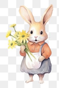 PNG Rabbit holding flowers animal mammal plant. 