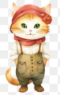 PNG Cat persian farmer costume cartoon cute representation. 