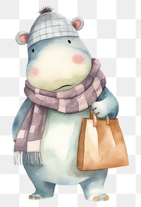 PNG Hippo holding shopping bag cartoon cute rat. 