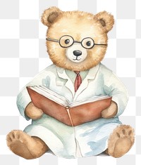 PNG Doctor bear read a book cartoon cute toy. 