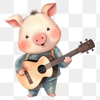 PNG Pig singer cartoon guitar cute. 