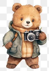 PNG Baby cute grizzly bear photographer camera toy. AI generated Image by rawpixel.