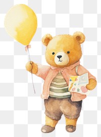 PNG Bear holding plane ticket balloon cartoon cute. 