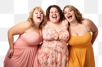 PNG Three cheerful chubby women laughing dress adult. AI generated Image by rawpixel.