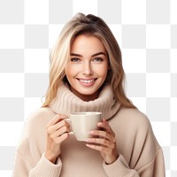 PNG Happy woman drinking portrait coffee. 