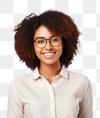 PNG African-american woman glasses portrait blouse. 