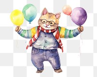 PNG  Cat dancing balloon glasses event. AI generated Image by rawpixel.
