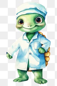 PNG Turtle character wearing surgeon costume cute white background representation. 