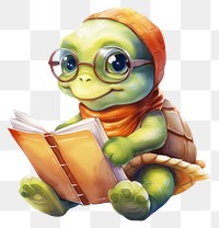 PNG Tortoise philosopher reading cute book. 