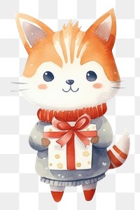 PNG Cat holding christmas present figurine cartoon animal. 