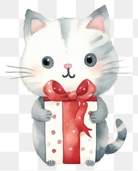 PNG Cat holding christmas present cartoon mammal animal. 