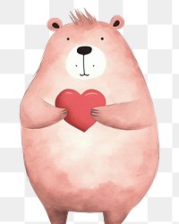 PNG Capybara hugging a heart cartoon mammal animal. 