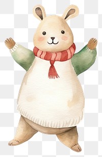 PNG Christmas rabbit dancing figurine snowman cartoon. 