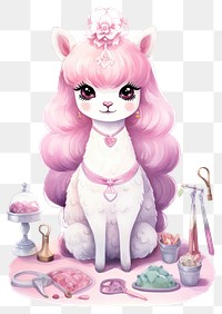 PNG Alpaca beauty salon cartoon cute doll. 