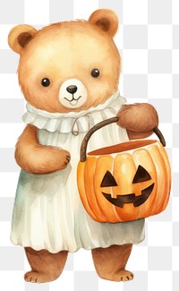 PNG Bear holding halloween pumpkin basket cartoon cute toy. 