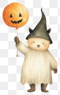 PNG Bear holding halloween pumpkin balloon cartoon white background anthropomorphic. AI generated Image by rawpixel.
