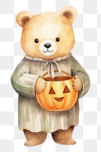 PNG Bear holding halloween pumpkin basket cartoon cute toy. 