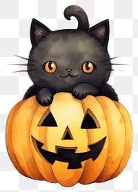 PNG Black cat hugging halloween pumpkin animal cartoon mammal. AI generated Image by rawpixel.