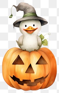 PNG Duck hugging halloween pumpkin vegetable cartoon anthropomorphic. 