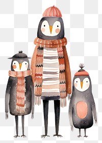PNG A family penguin wearing sweater animal bird anthropomorphic. AI generated Image by rawpixel.