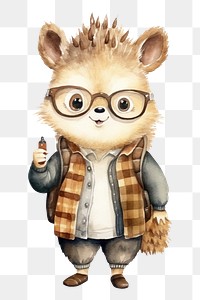 PNG Hedgehog student glasses cartoon cute. 