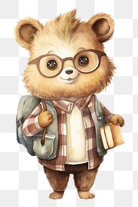 PNG Hedgehog student glasses cartoon animal. 