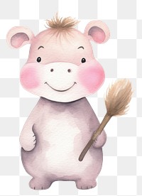 PNG Hippo holding hairbrush cartoon animal nature. AI generated Image by rawpixel.