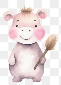 PNG Hippo holding hairbrush cartoon animal nature. 