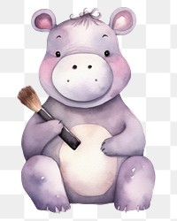 PNG Hippo holding makeup cartoon animal cute. AI generated Image by rawpixel.