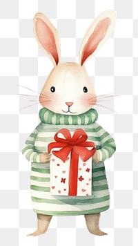 PNG Rabbit holding christmas present cartoon mammal animal. 