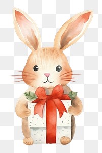 PNG Rabbit holding christmas present cartoon mammal animal. 