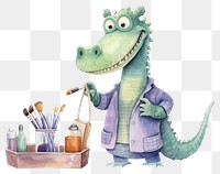 PNG Crocodile character holding Makeup tool animal white background representation. 