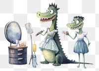 PNG Crocodile character holding Makeup tool animal child representation. 