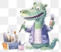 PNG Crocodile character holding Makeup tool animal white background representation. AI generated Image by rawpixel.