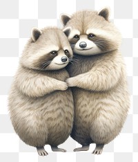 PNG Couple raccoon hugging wildlife animal mammal. 