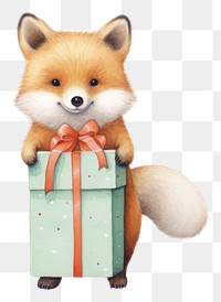 PNG Fox holding a gift boxs mammal animal cute. 